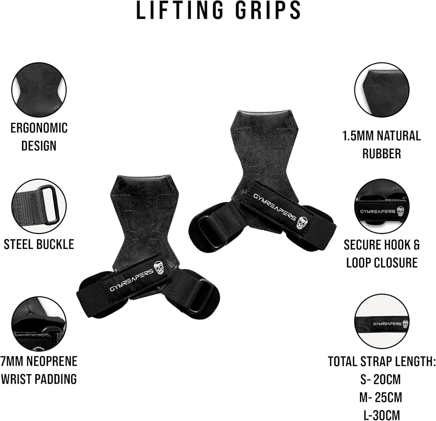 Gymreapers Weight Lifting Grips (Pair) for Heavy Powerlifting, Deadlifts, Rows, Pull Ups, with Neoprene Padded Wrist Wraps Support and Strong Rubber Gloves or Straps for Bodybuilding