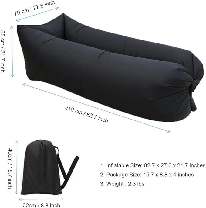 HaiChao Inflatable Lounger Sofa Air Chair Sofa Sleeping Bag Couch Air Sofa Bed for Lakes, Beaches, Garden, Camping (Black)