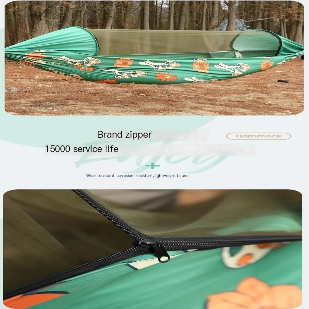 Hammock Automatic Quick-Open Pole Double-Layer Hammock with Sunshade Outdoor Camper Double Hammock with Mosquito Net Hammocks for Outside(C)