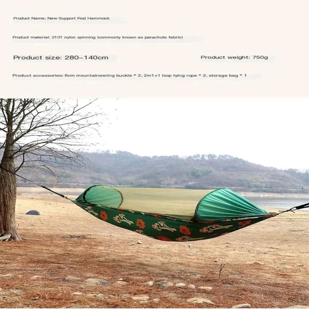 Hammock Automatic Quick-Open Pole Double-Layer Hammock with Sunshade Outdoor Camper Double Hammock with Mosquito Net Hammocks for Outside(C)