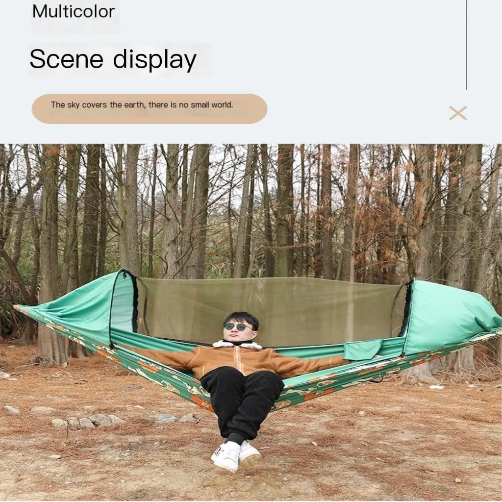 Hammock Automatic Quick-Open Pole Double-Layer Hammock with Sunshade Outdoor Camper Double Hammock with Mosquito Net Hammocks for Outside(C)