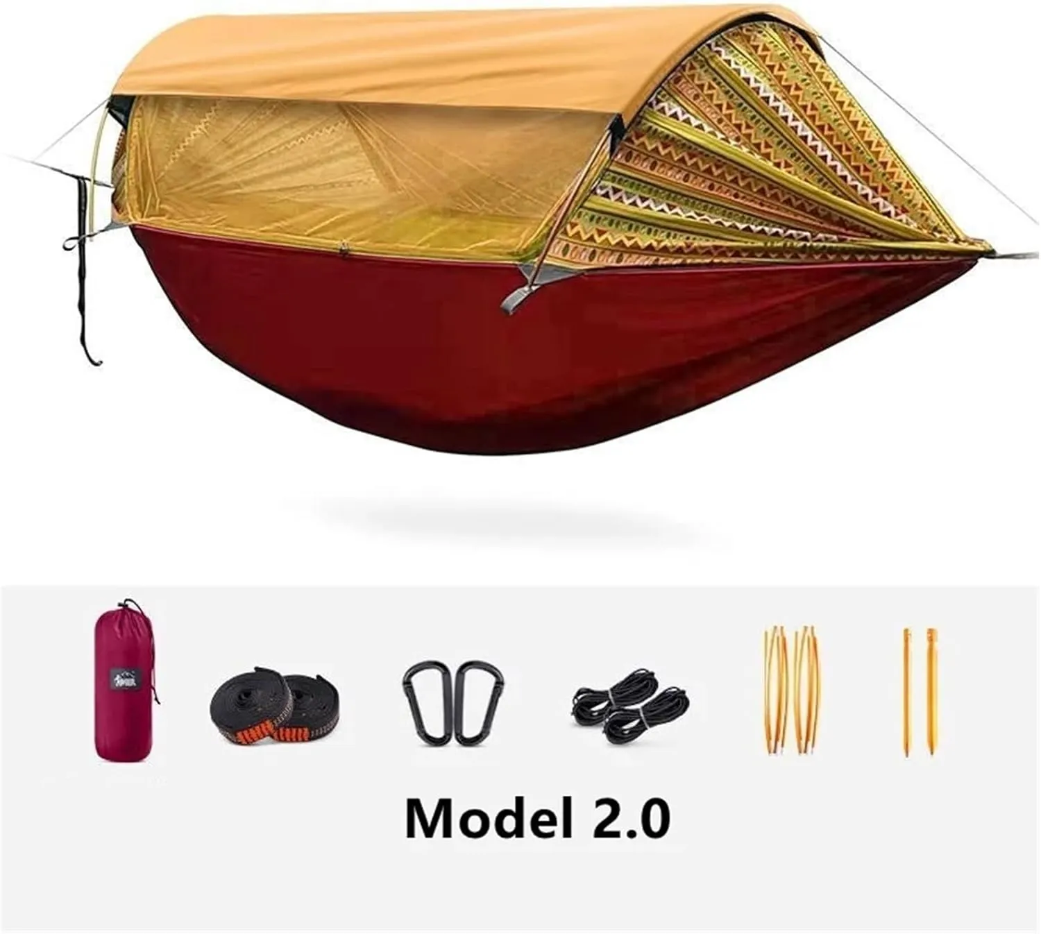 Hammock Bohemian Outdoor Camping Hammock 2.0 Version Mosquito Proof and Hammock with Sunshade Lightweight(Brown 2.0)