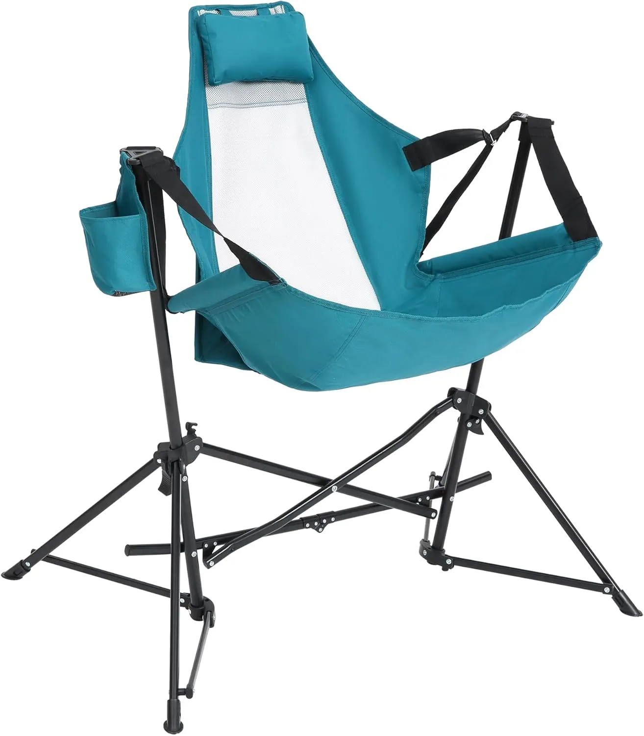 Hammock Camping Chair 2 Pack Portable Folding Rocking Chair with Pillow & Cup Holder, Adjustable Recliner for Outdoor Travel Lawn Backyard, Lightweight Aluminum Alloy Frame with Carry Bag (Blue)