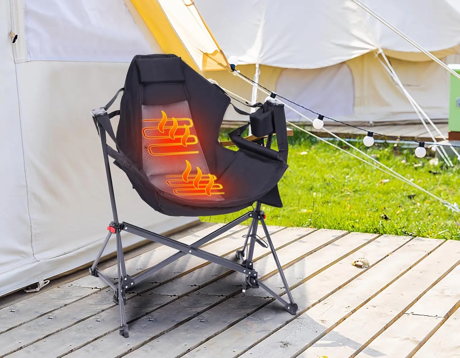 Hammock Camping Chair, Heated Chair, Camping Hammock, Swing Chair, Adjustable Back Portable with Cup Holder, Pillow, and Carry Bag (1-Pack Heated)