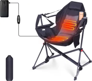 Hammock Camping Chair, Heated Chair, Camping Hammock, Swing Chair, Adjustable Back Portable with Cup Holder, Pillow, and Carry Bag (1-Pack Heated)