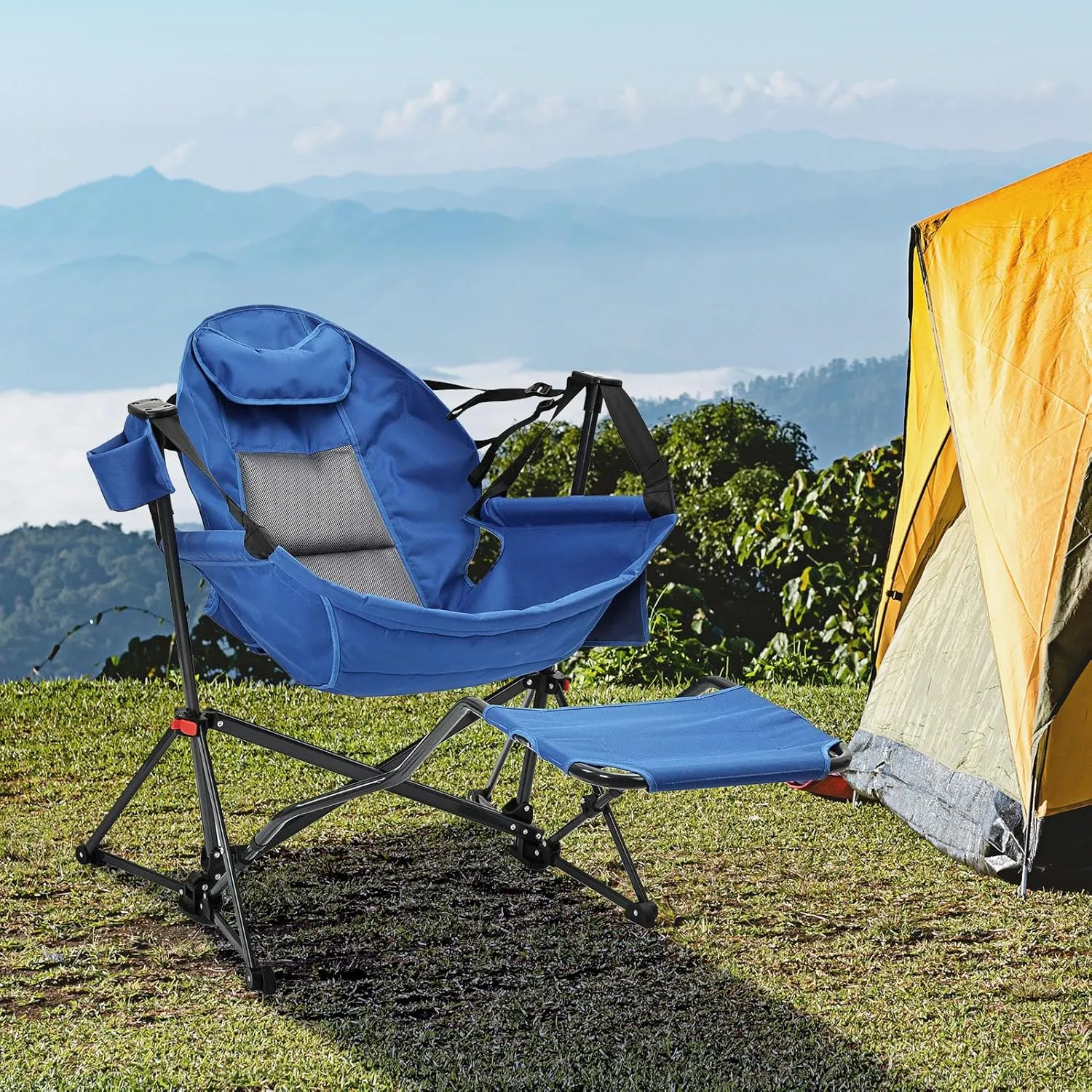 Hammock Camping Chair with Leg Rest,Lightweight Portable Outdoor Chair for Camping and Hiking, Supports 500lbs,Blue
