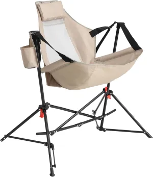 Hammock Camping Chair with Pillow & Cup Holder – Portable Folding Rocking for Outdoor Travel, Lawn, Backyard – Aluminum Alloy Frame & Carry Bag – Khaki (1 Doors)