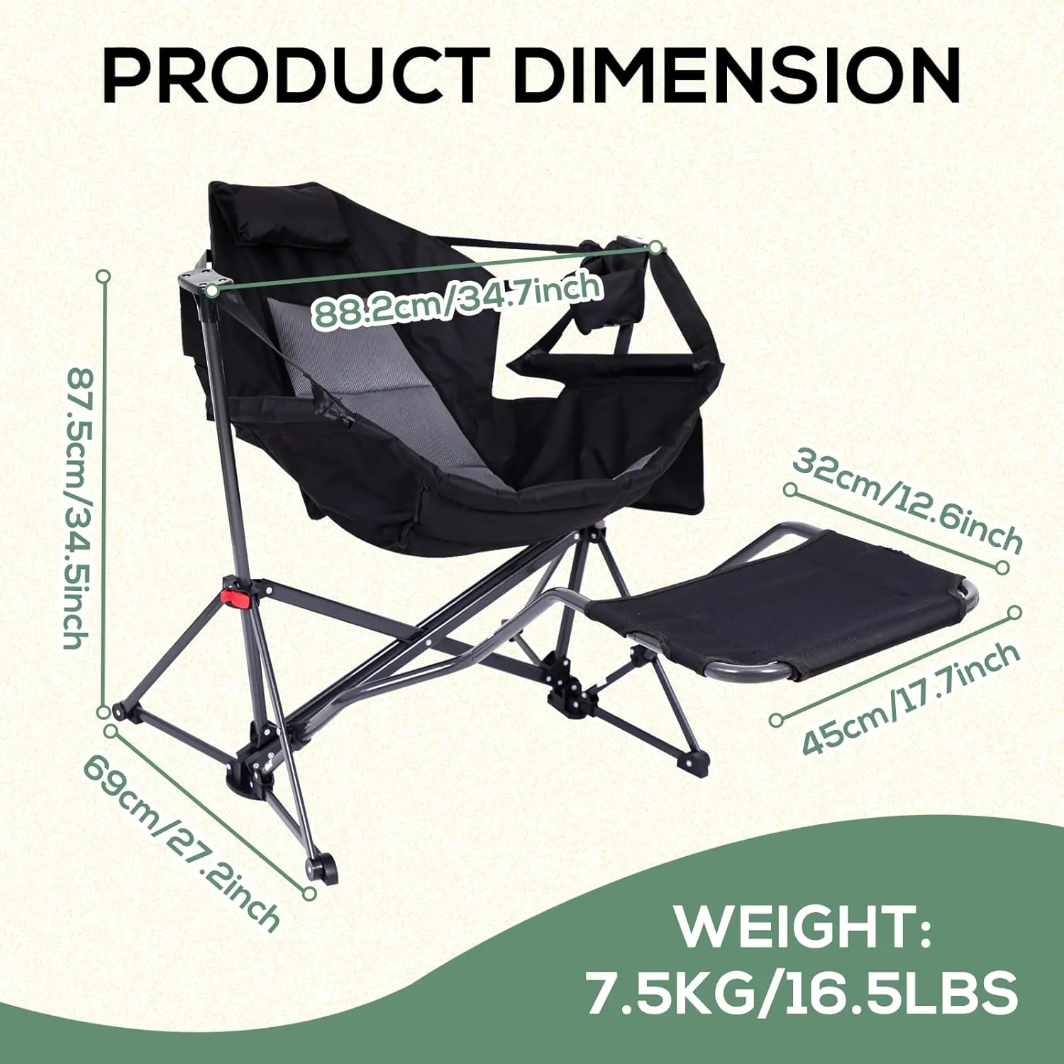 Hammock Chair with Footrest, Hammock Chair, Rocker Camping Chair, Swinging Chair with Footrest, Lightweight & Portable Design, Pocket & Cupholder, Heavy Duty for Outdoor Activities (1 Pack)