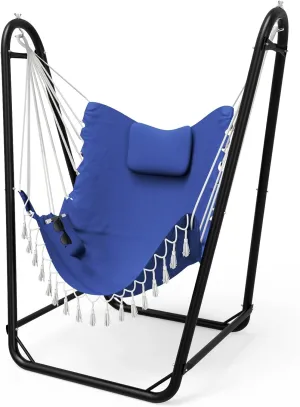 Hammock Chair with Stand,Heavy-Duty Hanging Chair with Stand, for Indoor Outdoor,Sturdy Swing Chair Stand Max Load 350 pounds(Hammock Chair Included) (Navy)