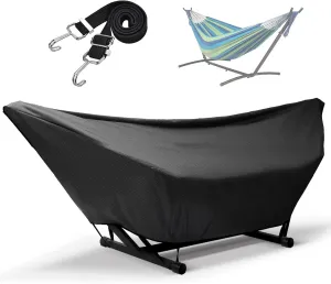 Hammock Cover Waterproof,10-15FT Outdoor Hammock Covers with Elastic Ropes,Adjustable Buckle and Zip,420D Oxford Hammock Beds Cover for Garden,Patio,Beach Hammocks Stand (9-10FT,Black)