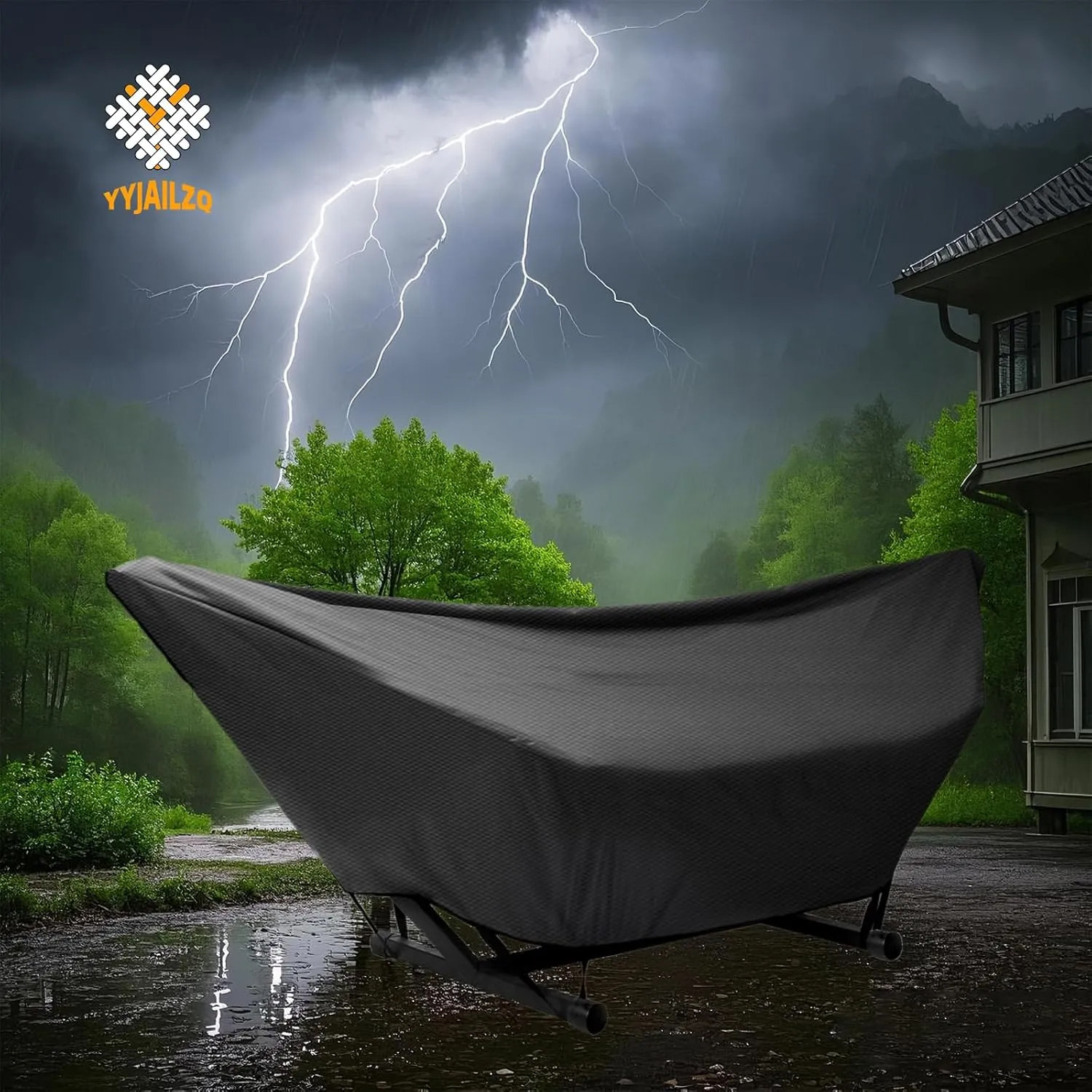 Hammock Cover Waterproof,10-15FT Outdoor Hammock Covers with Elastic Ropes,Adjustable Buckle and Zip,420D Oxford Hammock Beds Cover for Garden,Patio,Beach Hammocks Stand (9-10FT,Black)