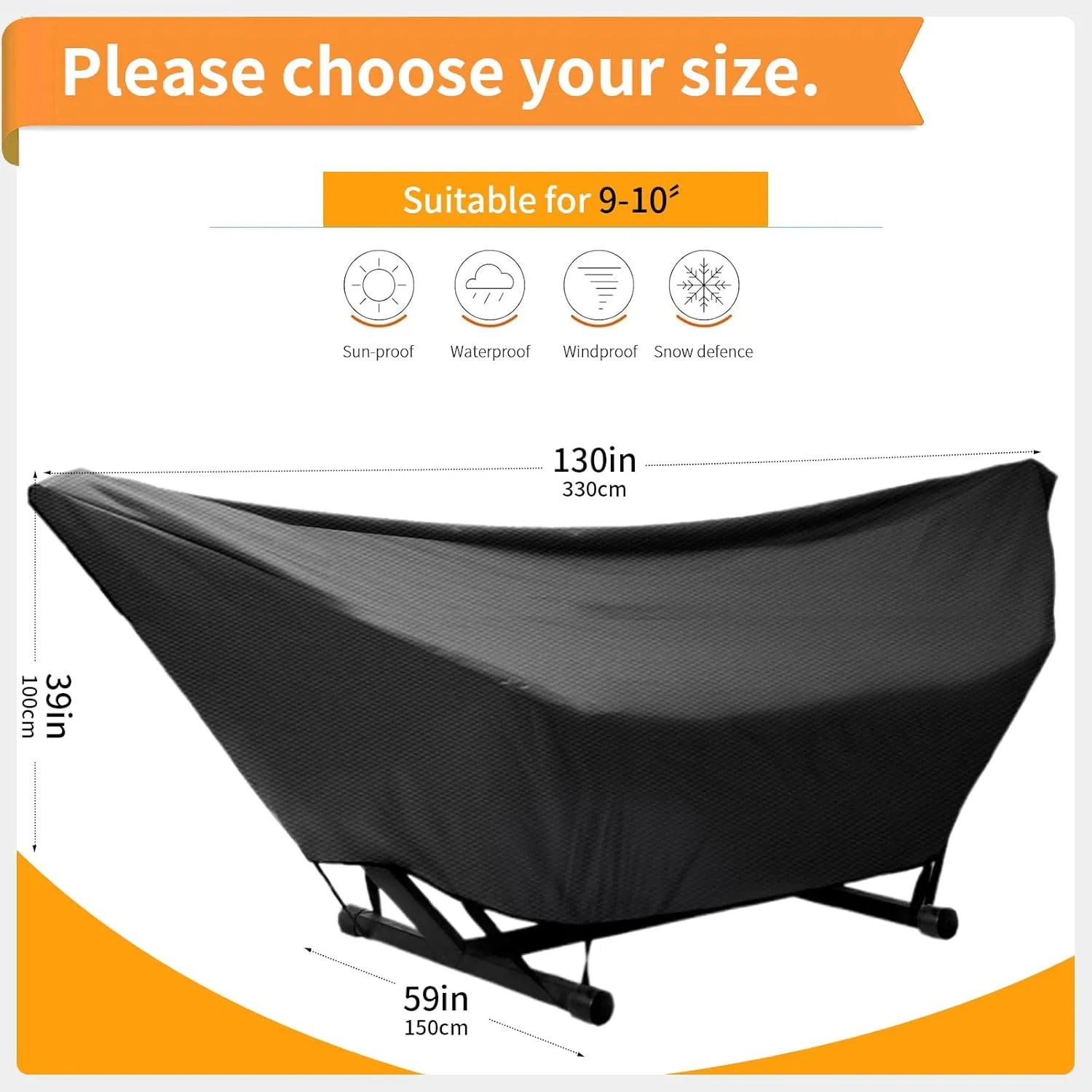 Hammock Cover Waterproof,10-15FT Outdoor Hammock Covers with Elastic Ropes,Adjustable Buckle and Zip,420D Oxford Hammock Beds Cover for Garden,Patio,Beach Hammocks Stand (9-10FT,Black)