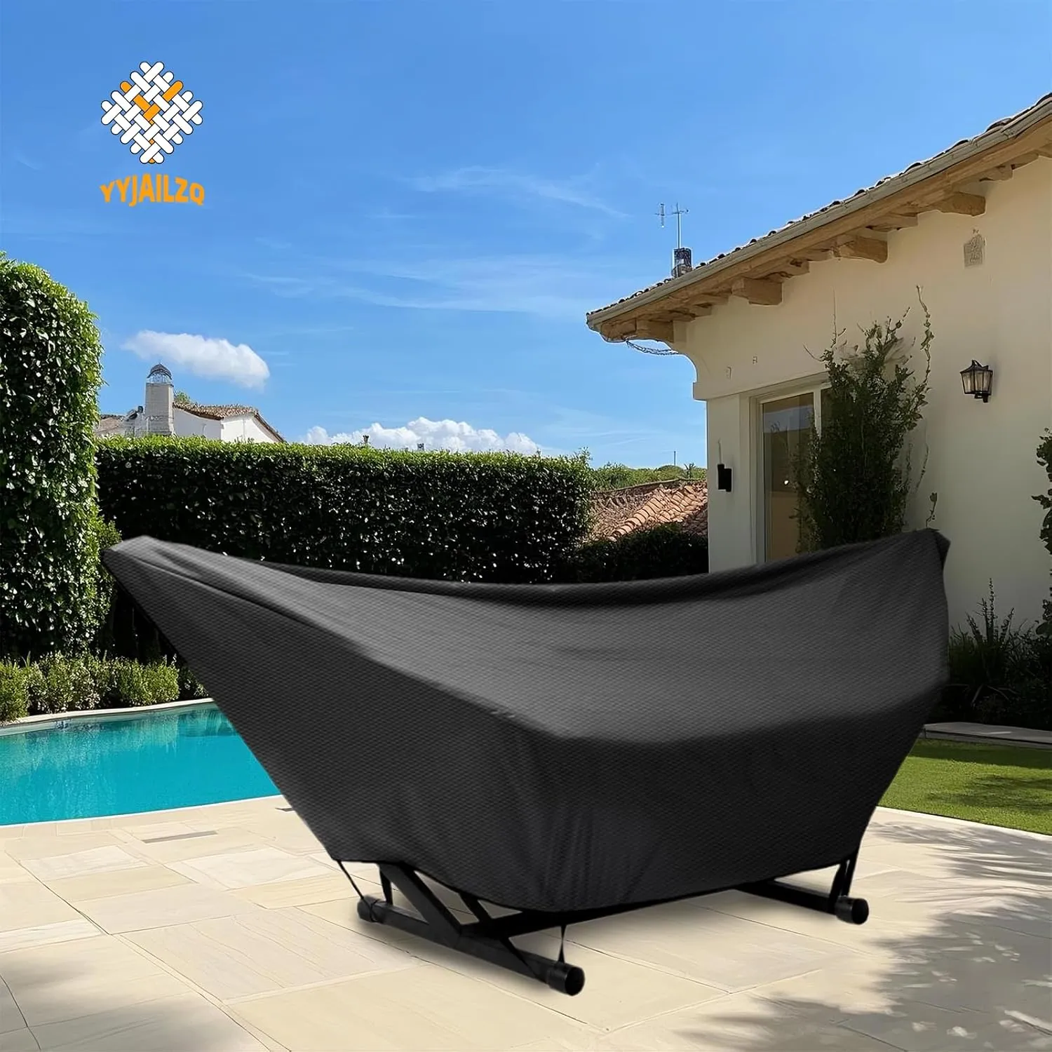 Hammock Cover Waterproof,10-15FT Outdoor Hammock Covers with Elastic Ropes,Adjustable Buckle and Zip,420D Oxford Hammock Beds Cover for Garden,Patio,Beach Hammocks Stand (9-10FT,Black)