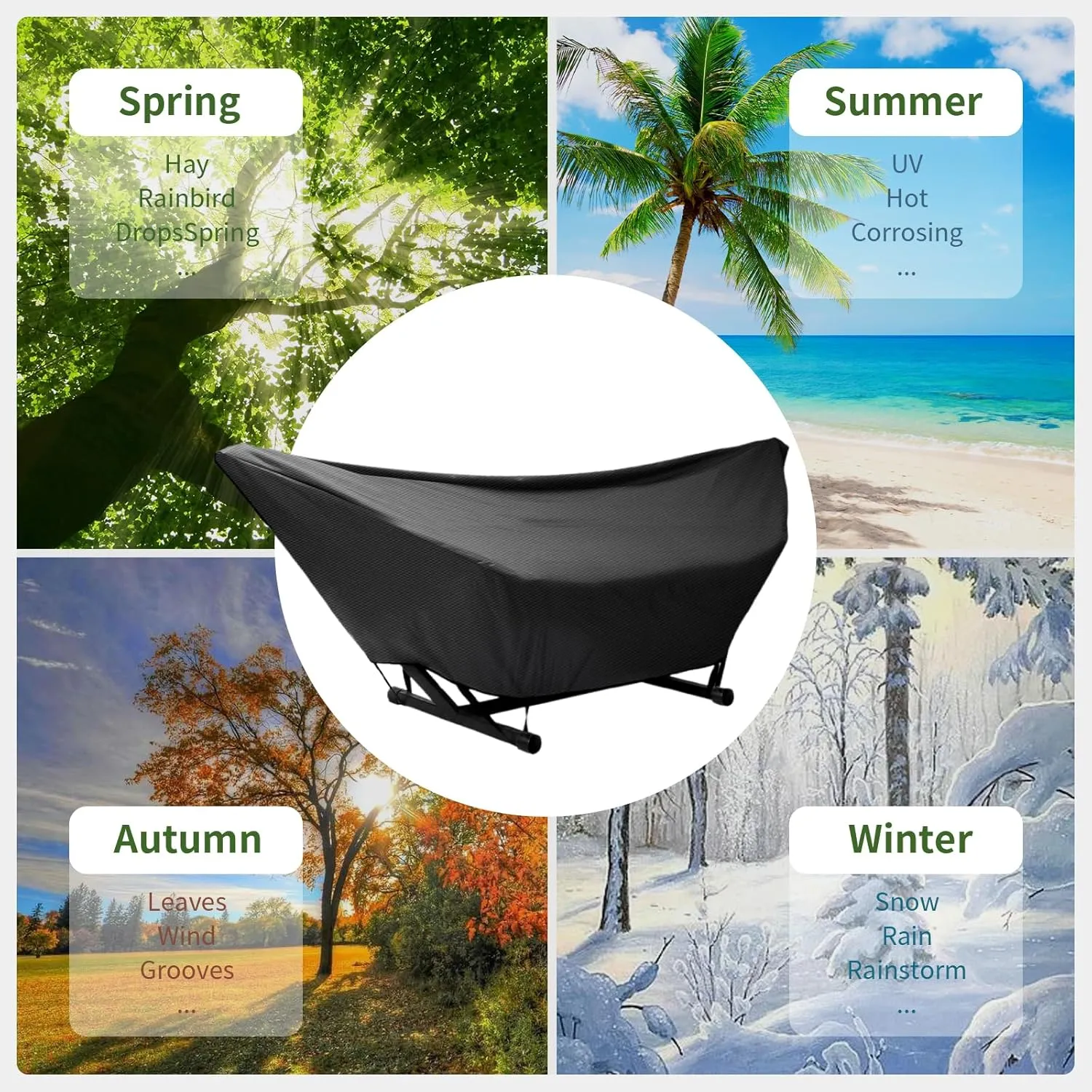 Hammock Cover Waterproof,10-15FT Outdoor Hammock Covers with Elastic Ropes,Adjustable Buckle and Zip,420D Oxford Hammock Beds Cover for Garden,Patio,Beach Hammocks Stand (9-10FT,Black)
