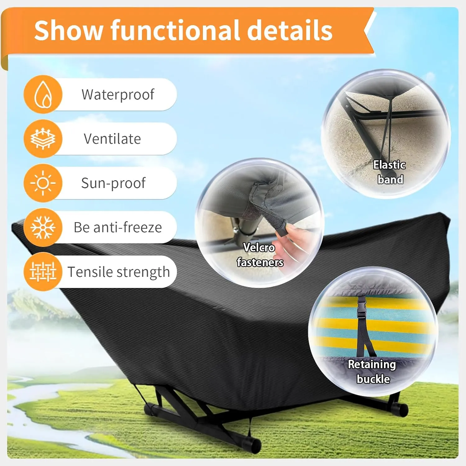 Hammock Cover Waterproof,10-15FT Outdoor Hammock Covers with Elastic Ropes,Adjustable Buckle and Zip,420D Oxford Hammock Beds Cover for Garden,Patio,Beach Hammocks Stand (9-10FT,Black)
