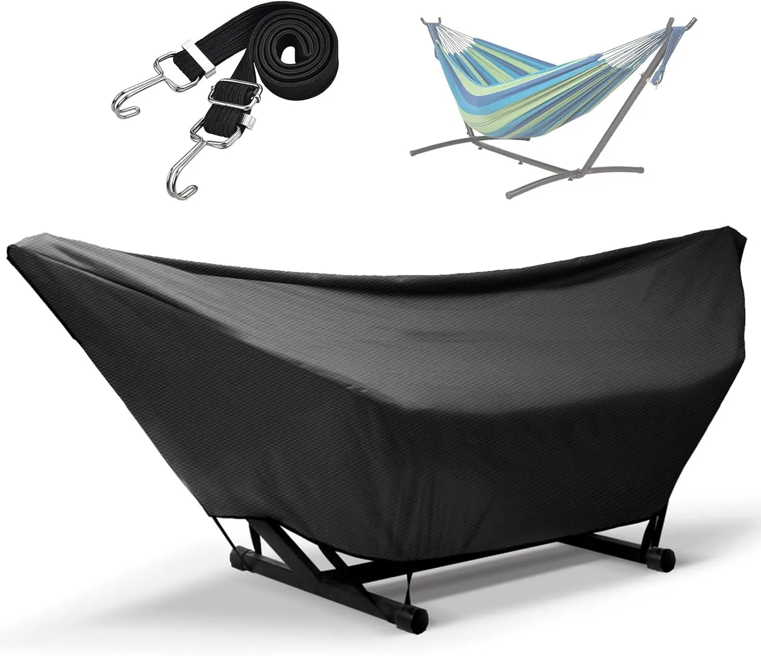 Hammock Cover Waterproof,10-15FT Outdoor Hammock Covers with Elastic Ropes,Adjustable Buckle and Zip,420D Oxford Hammock Beds Cover for Garden,Patio,Beach Hammocks Stand (9-10FT,Black)