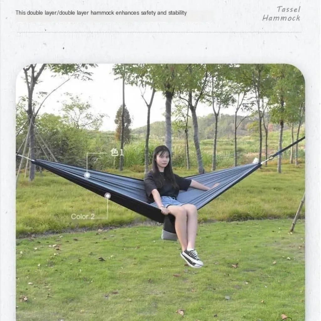Hammock Double Canopy Mosquito Net Hammock Set Tent Parachute Cloth Camping Automatic Anti-Mosquito Mosquito Net Hammock Hammock Outdoor(E)