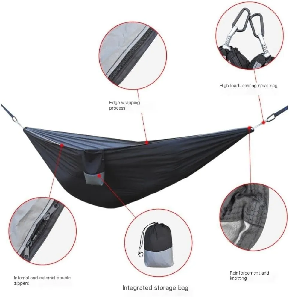 Hammock Double Canopy Mosquito Net Hammock Set Tent Parachute Cloth Camping Automatic Anti-Mosquito Mosquito Net Hammock Hammock Outdoor(E)