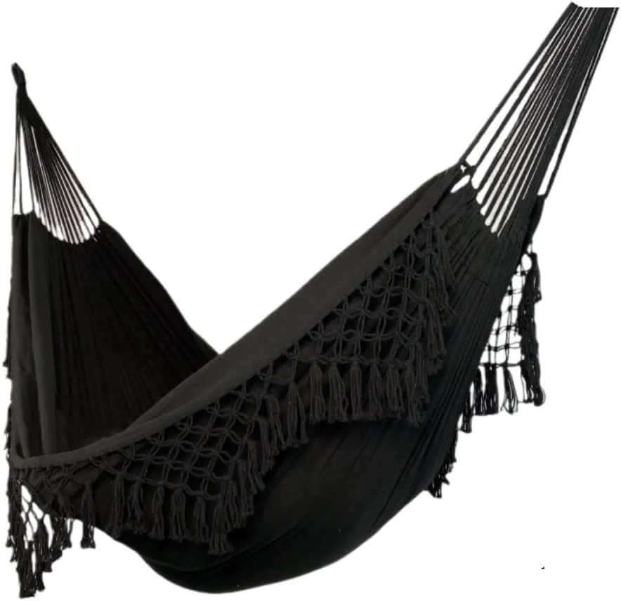 Hammock Double Enlarged Canvas Swing Indoor and Outdoor Camping Hanging Chair Photography Retro Tassel Hammock Hammocks for Outside(Black)