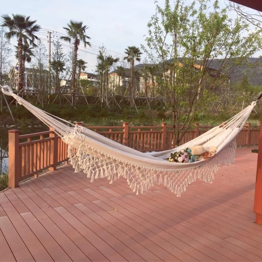 Hammock Double Enlarged Canvas Swing Indoor and Outdoor Camping Hanging Chair Photography Retro Tassel Hammock Hammocks for Outside(Black)