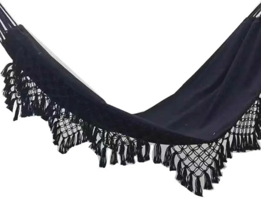 Hammock Double Enlarged Canvas Swing Indoor and Outdoor Camping Hanging Chair Photography Retro Tassel Hammock Hammocks for Outside(Black)