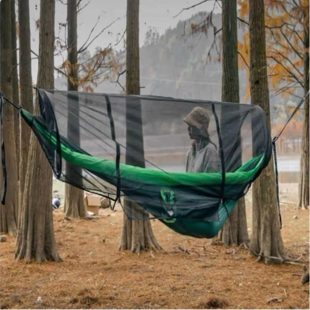 Hammock Double Inflatable Hammock Outdoor Swing Anti-Rollover Outdoor Camping Outdoor Mosquito-Proof and Durable Hammocks for Outside(Green,B)