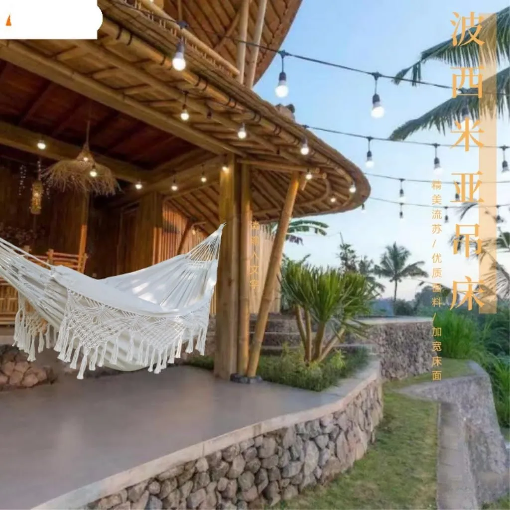 Hammock Double Outdoor Anti-Rollover Double Hammock Outdoor Camping Tassel Canvas Hammock Beach Photography Bohemian Swing Hammock Outdoor