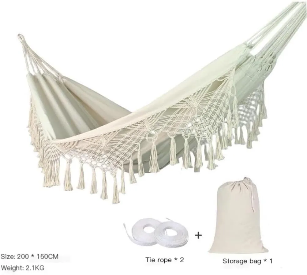 Hammock Double Outdoor Anti-Rollover Double Hammock Outdoor Camping Tassel Canvas Hammock Beach Photography Bohemian Swing Hammock Outdoor