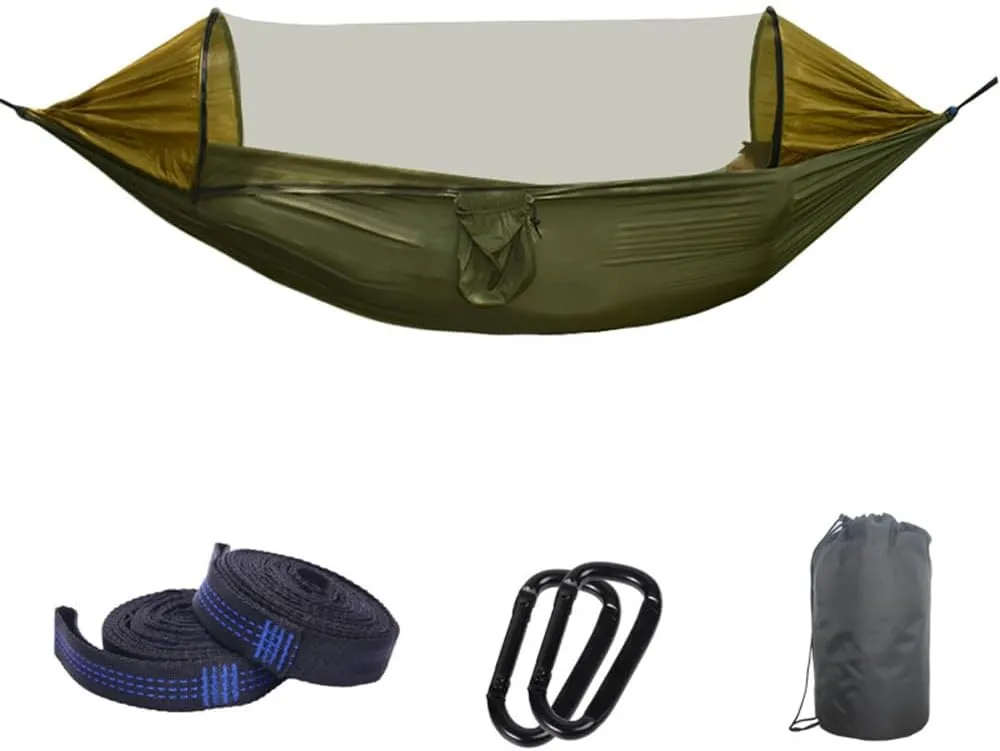 Hammock for Camping with Automatic Frame, Detachable Bug Net, and Anti-Tip Nylon Fabric - Easy Travel Companion