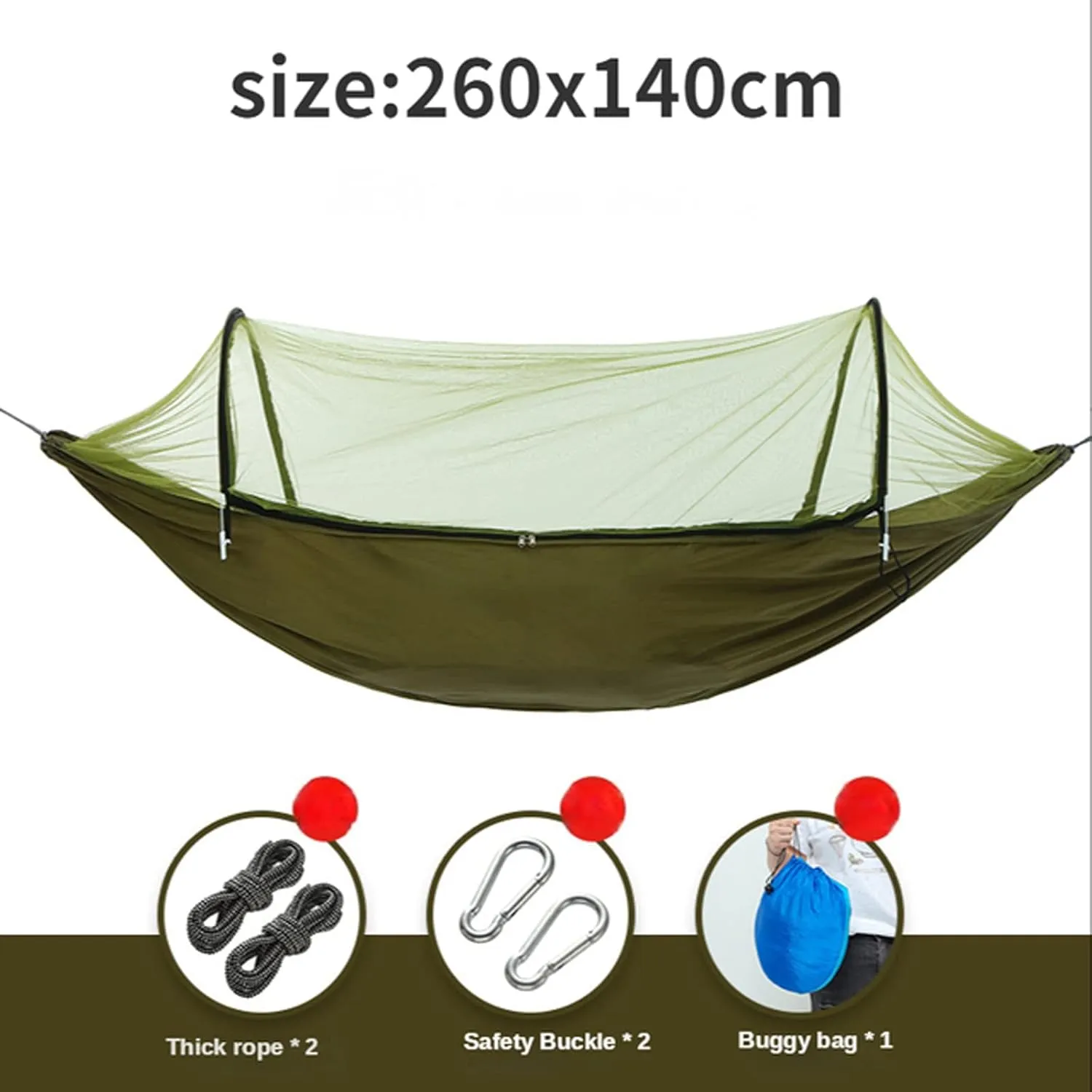 Hammock Hammock Portable Camping Hammock with Mosquito Net Double & Single Hammock Nylon Hammock for Outdoor Indoor Patio Hiking Beach for Outdoor Camping and Picnic