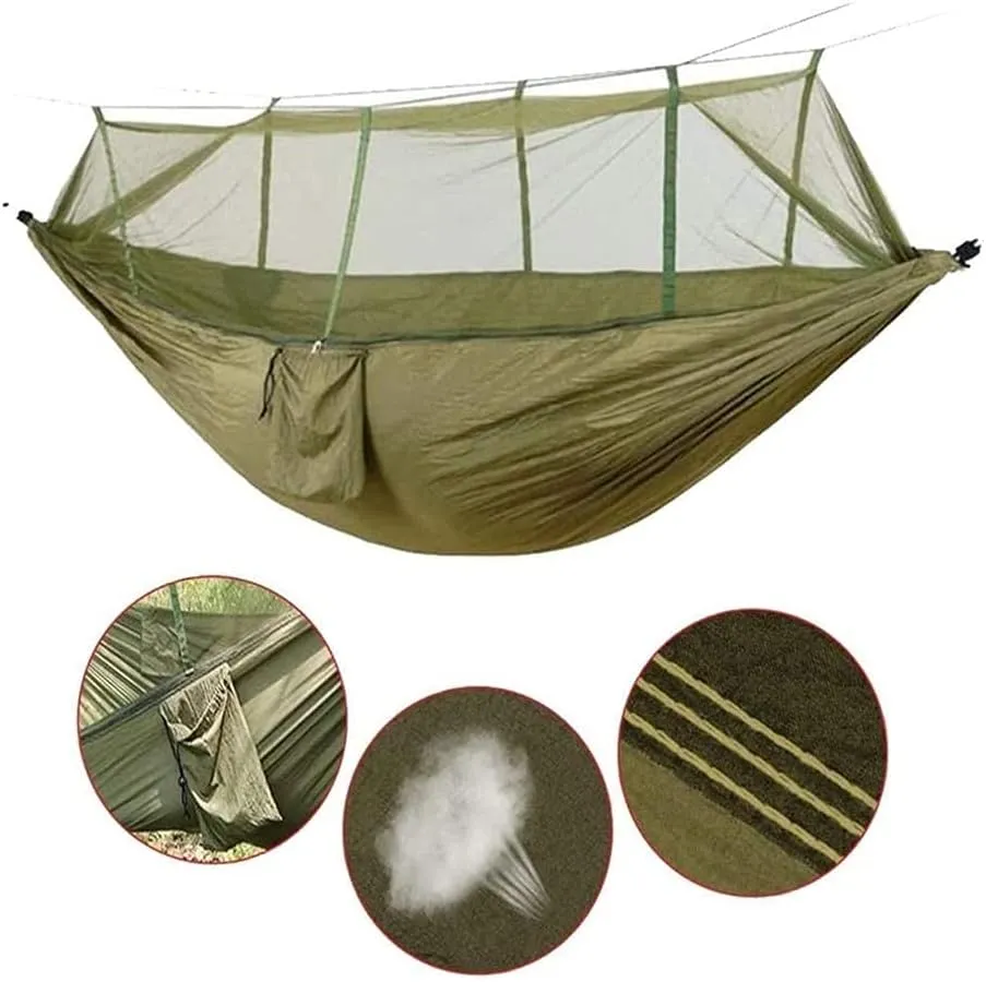 Hammock Handmade Camping Hammock with Mosquito Net Pop-Up Light Portable Outdoor Parachute Hammocks Swing Sleeping Hammock Camping Stuff Swing