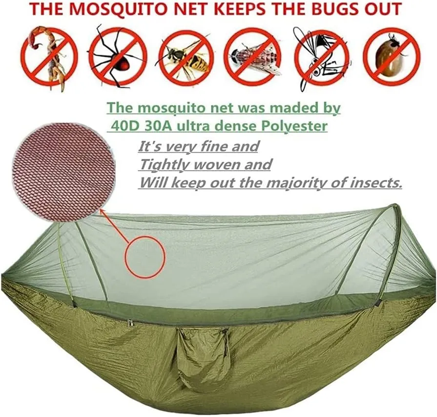 Hammock Handmade Camping Hammock with Mosquito Net Pop-Up Light Portable Outdoor Parachute Hammocks Swing Sleeping Hammock Camping Stuff Swing