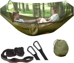 Hammock Handmade Camping Hammock with Mosquito Net Pop-Up Light Portable Outdoor Parachute Hammocks Swing Sleeping Hammock Camping Stuff Swing