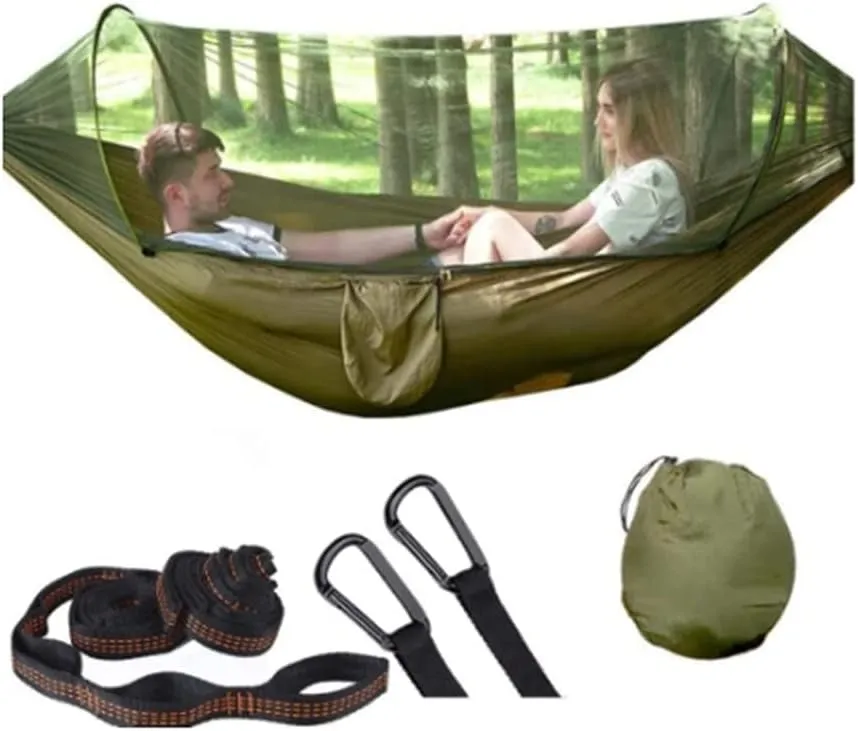 Hammock Handmade Camping Hammock with Mosquito Net Pop-Up Light Portable Outdoor Parachute Hammocks Swing Sleeping Hammock Camping Stuff Swing