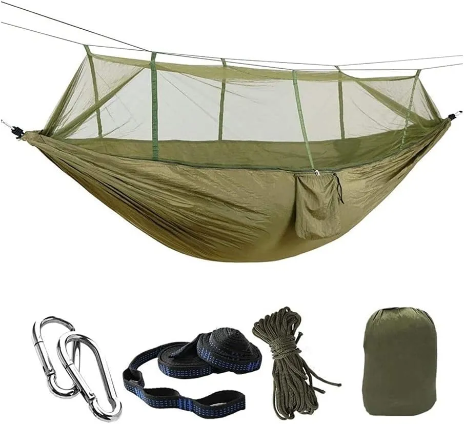 Hammock Handmade Camping Hammock with Mosquito Net Pop-Up Light Portable Outdoor Parachute Hammocks Swing Sleeping Hammock Camping Stuff Swing