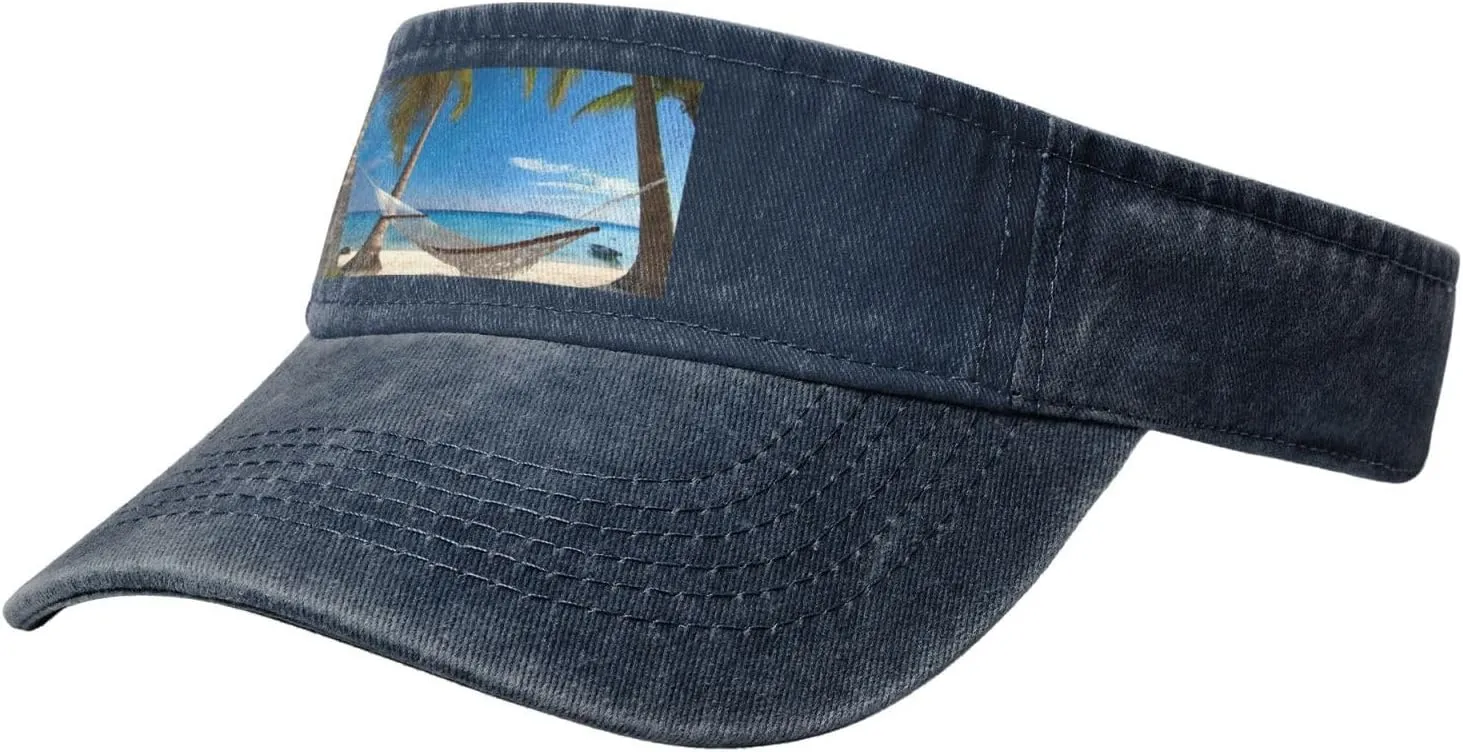 Hammock Hanging from Palm Trees Printed Empty Top Baseball Sun Cap Cowboy Baseball Cap