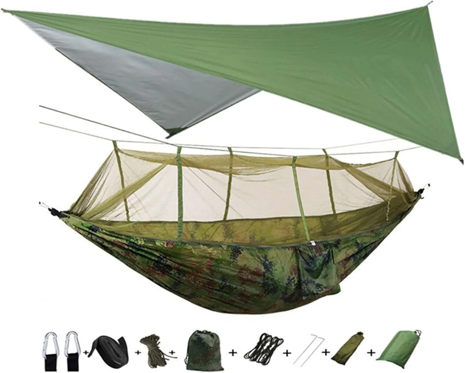 Hammock Lightweight Portable Camping Hammock and Tent Awning Rain Fly Tarp Waterproof Mosquito Net Hammock Canopy Nylon Hammocks (Color : Green and LightGreen) (Green and Camouflage)