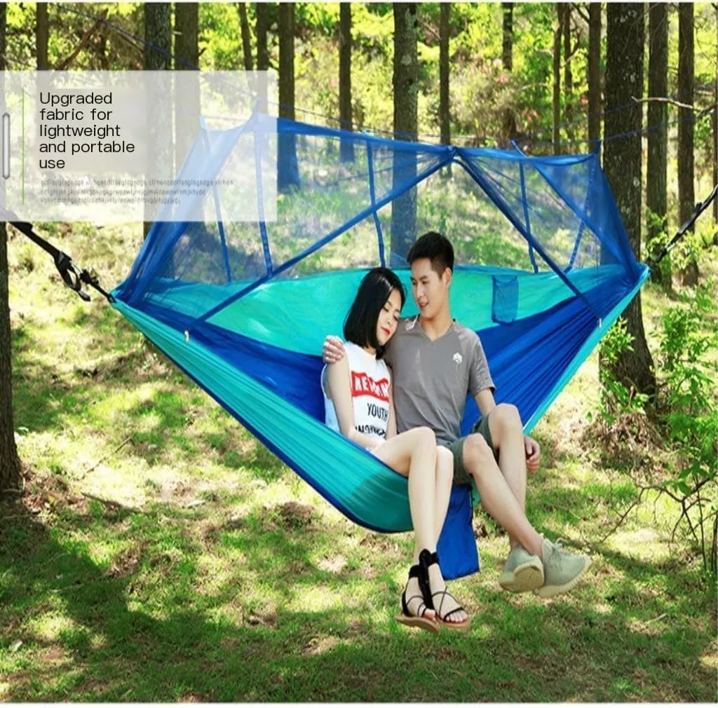 Hammock Mosquito Net Hammock Double Outdoor Anti-Mosquito Parachute Cloth Swing Outdoor Sleeping Hanging Tree Camping Hammocks for Outside(Blue)