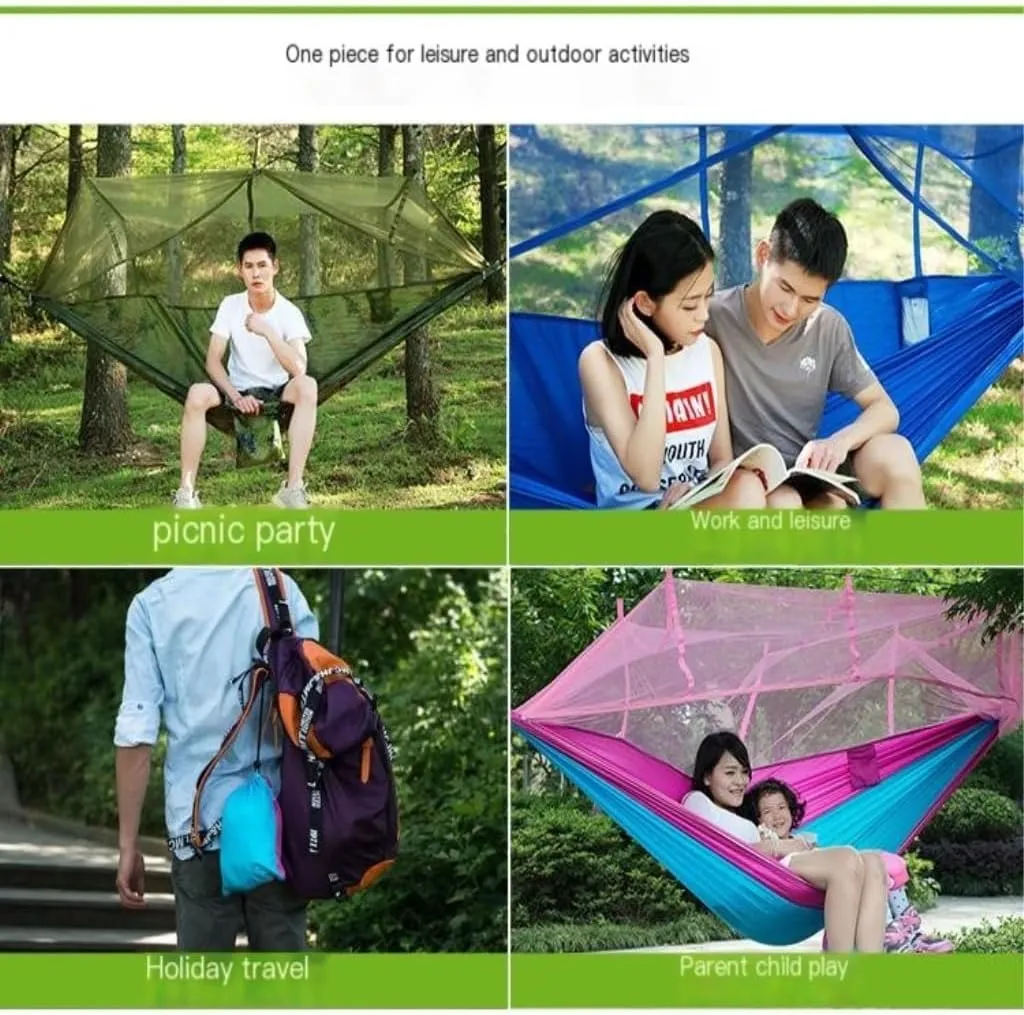 Hammock Mosquito Net Hammock Double Outdoor Anti-Mosquito Parachute Cloth Swing Outdoor Sleeping Hanging Tree Camping Hammocks for Outside(Blue)