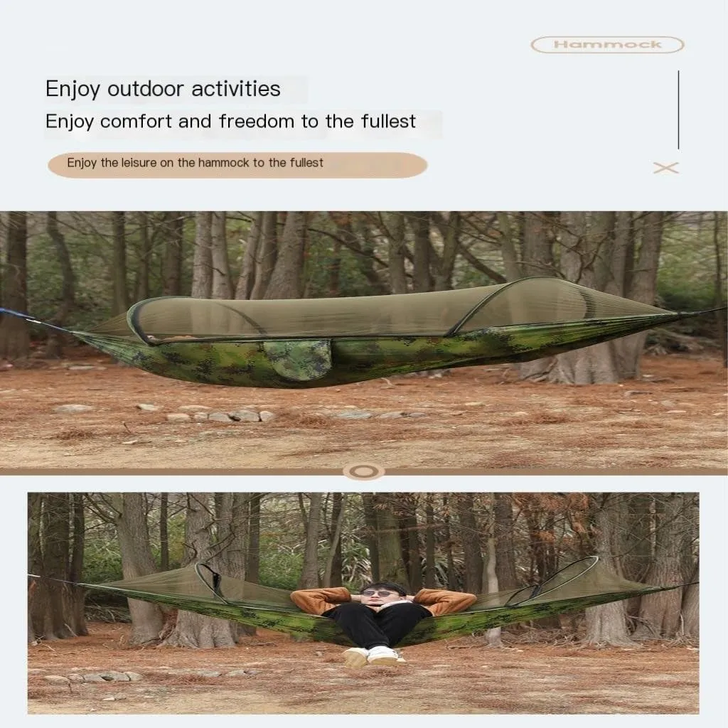 Hammock Outdoor Camping Camping Hammock Sheet Double Automatic Quick-Open Pole Mosquito Net Anti-Rollover Hammock Hammocks for Outside(Gray)