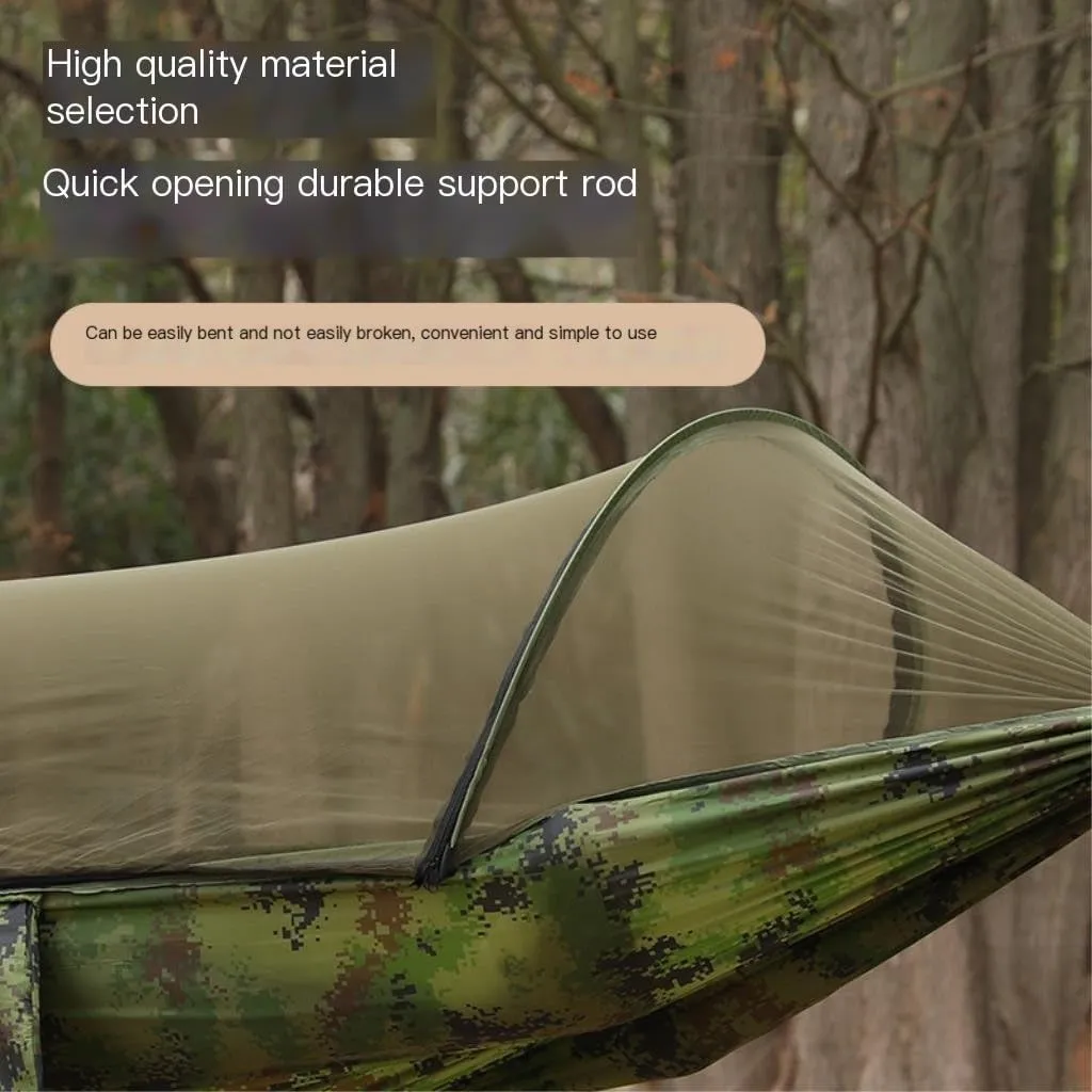Hammock Outdoor Camping Camping Hammock Sheet Double Automatic Quick-Open Pole Mosquito Net Anti-Rollover Hammock Hammocks for Outside(Gray)