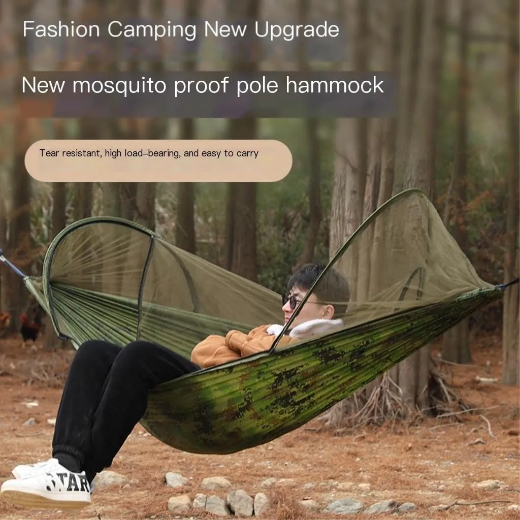 Hammock Outdoor Camping Camping Hammock Sheet Double Automatic Quick-Open Pole Mosquito Net Anti-Rollover Hammock Hammocks for Outside(Gray)