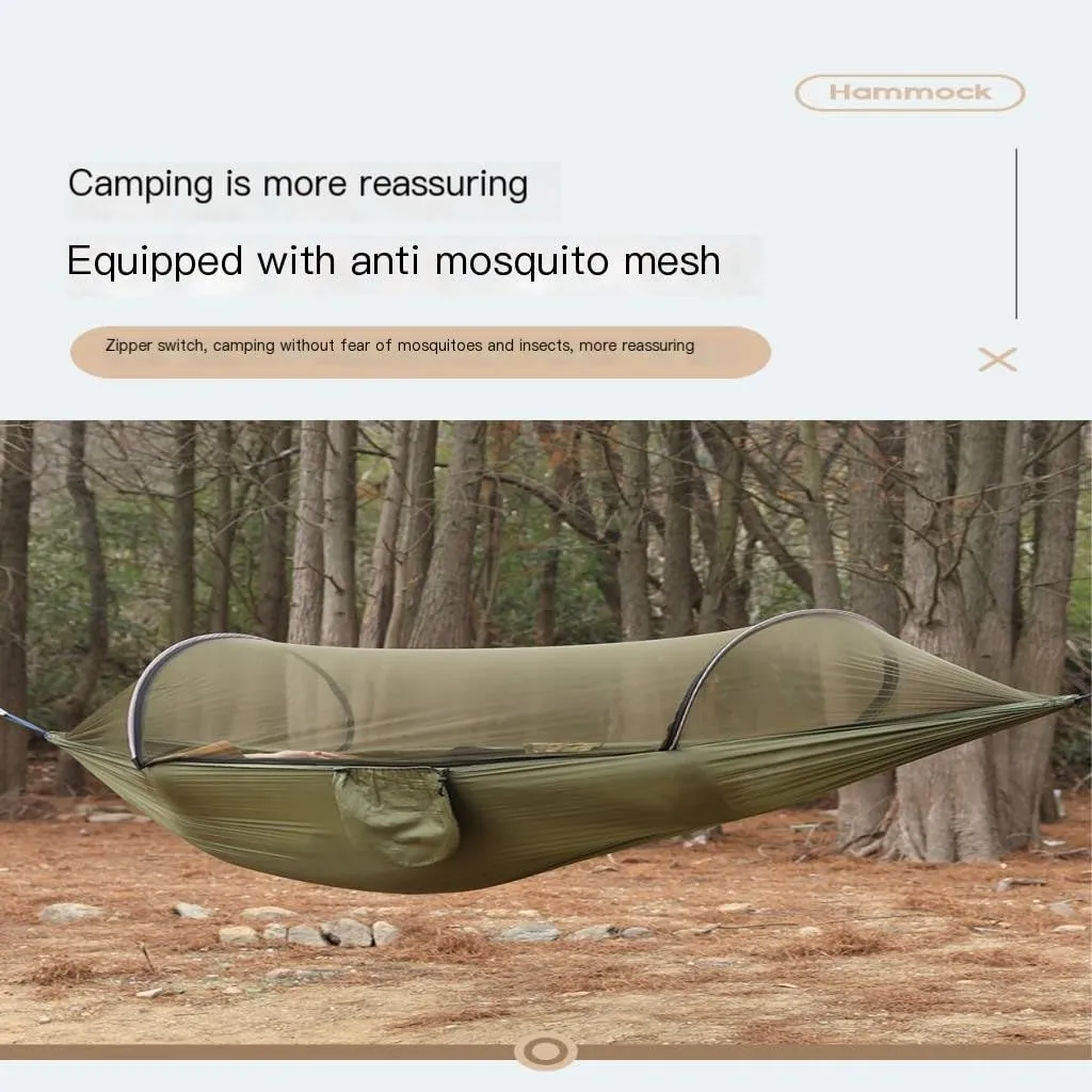 Hammock Outdoor Camping Camping Hammock Sheet Double Automatic Quick-Open Pole Mosquito Net Anti-Rollover Hammock Hammocks for Outside(Gray)