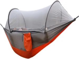 Hammock Outdoor Camping Camping Hammock Sheet Double Automatic Quick-Open Pole Mosquito Net Anti-Rollover Hammock Hammocks for Outside(Gray)