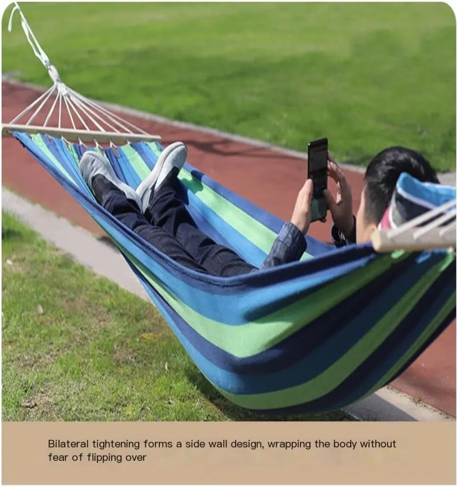 Hammock Outdoor Hammock Camping Canvas Straight Wooden Stick Anti-Rollover Leisure Single and Double Swing Room Hammocks for Outside(A)