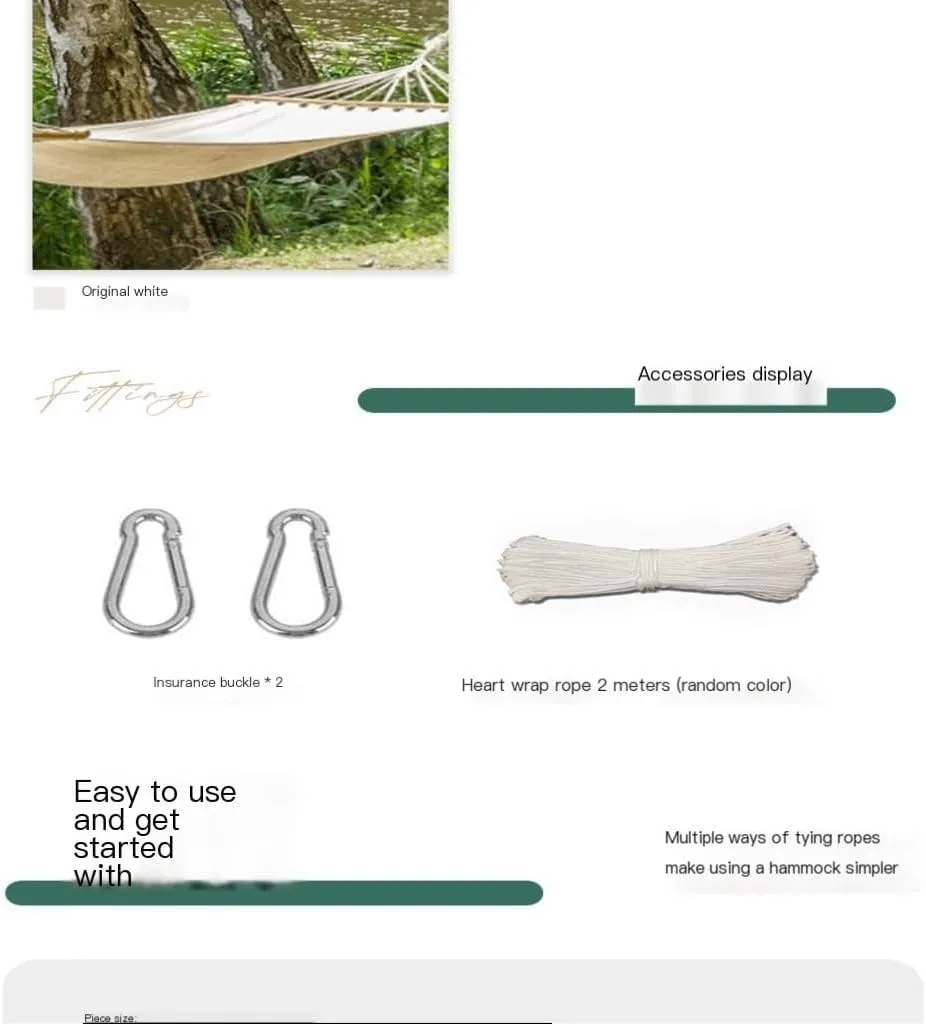 Hammock Outdoor Hammock Camping Canvas Straight Wooden Stick Anti-Rollover Leisure Single and Double Swing Room Hammocks for Outside(A)