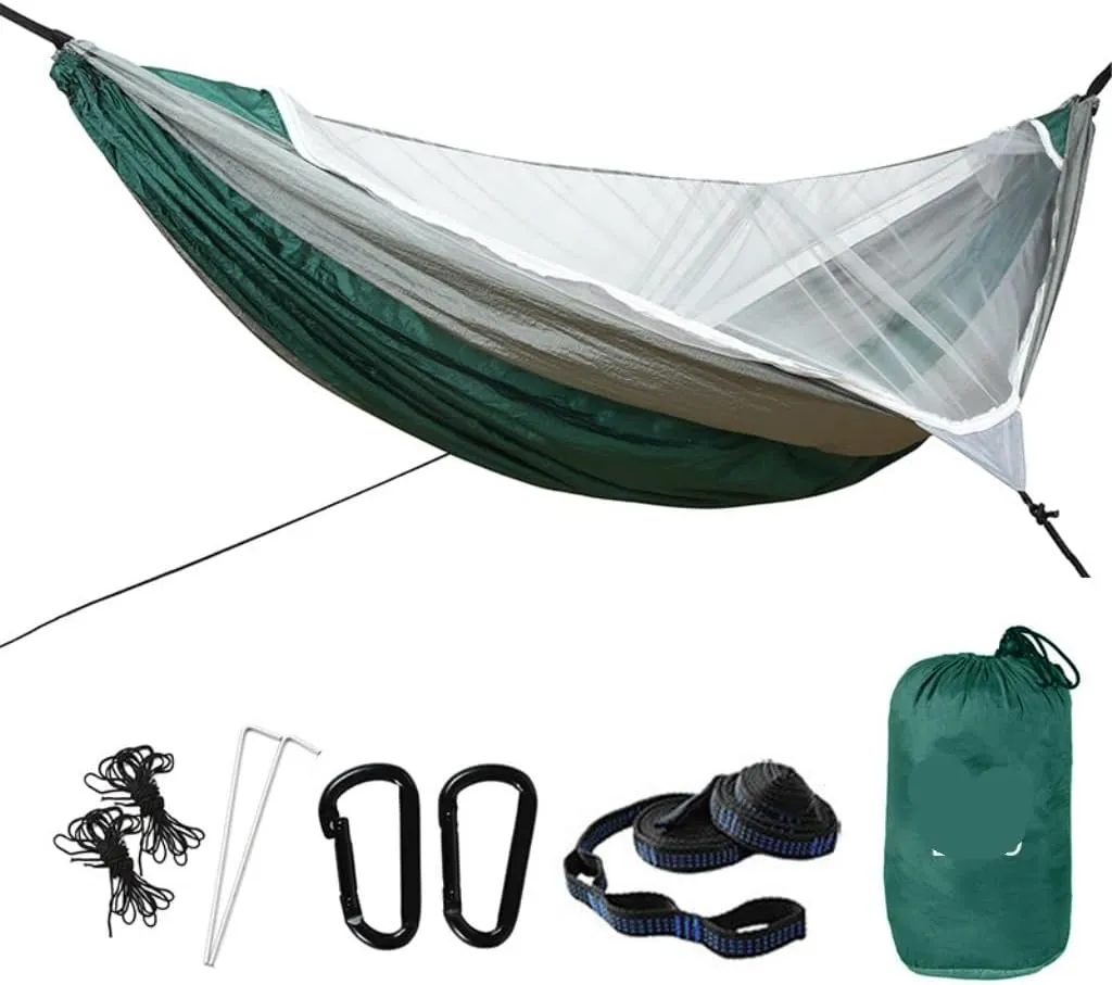 Hammock Outdoor Mosquito Net Automatic Quick-Open Anti-Mosquito Hammock Outdoor Single Double Parachute Hammock Hammocks for Outside(Green)