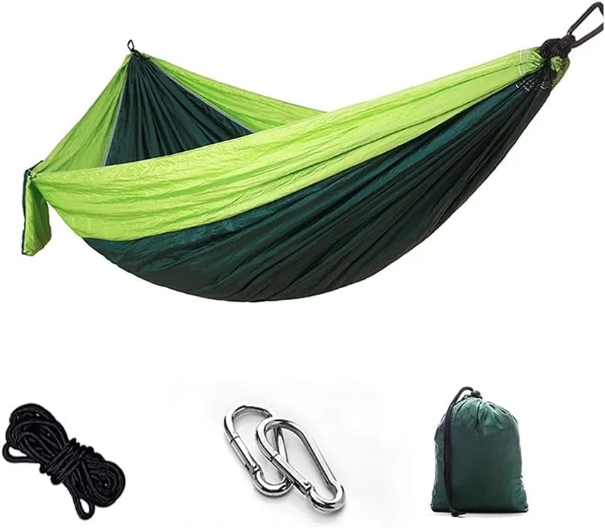 Hammock Portable Camping Hammock,Double Hanging Bed,Lightweight Nylon Parachute Hammock, Outdoor Survival Travel Leisure Sleeping Swing, Green