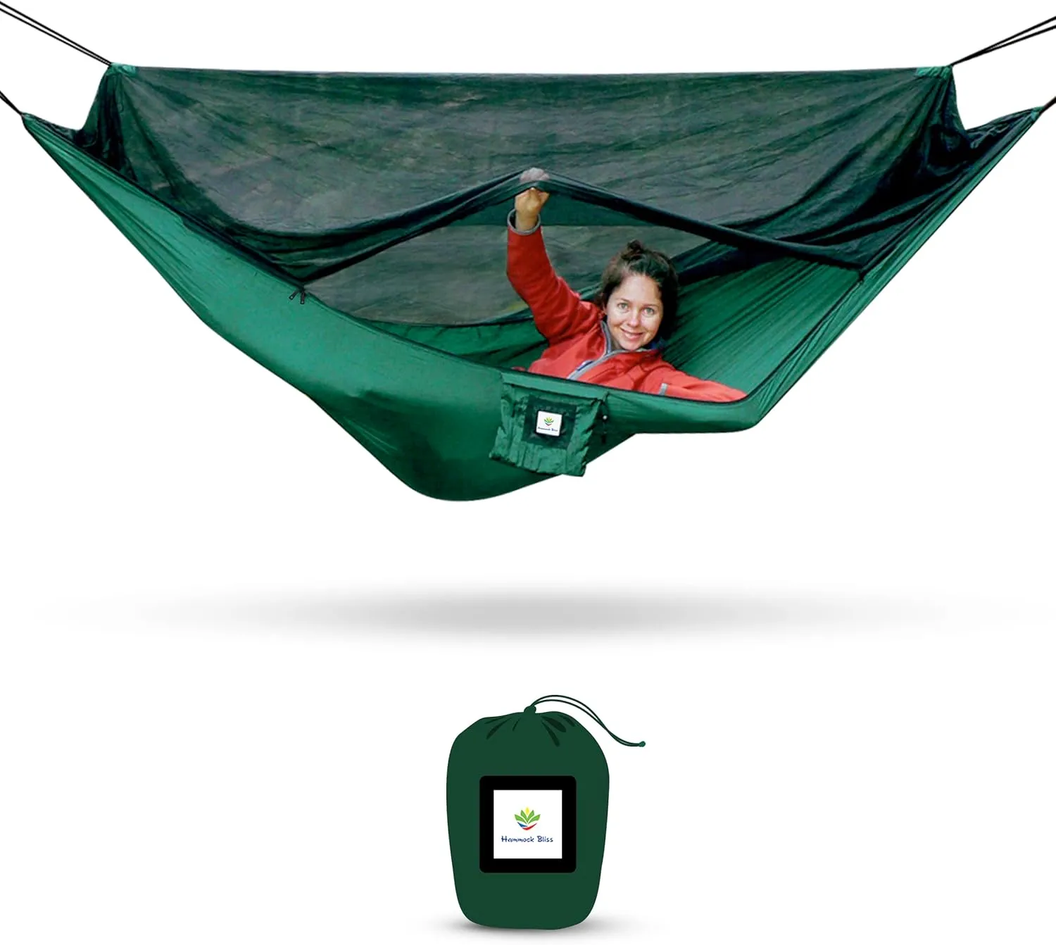 Hammock with Mosquito Net - Fully Reversible Bug Free Hammock Tent, Extra Large Sleeping Space, Bug Proof Netting & Suspension - Change The Way You Camp with Hammock Bliss Quality - No-See-Um No More