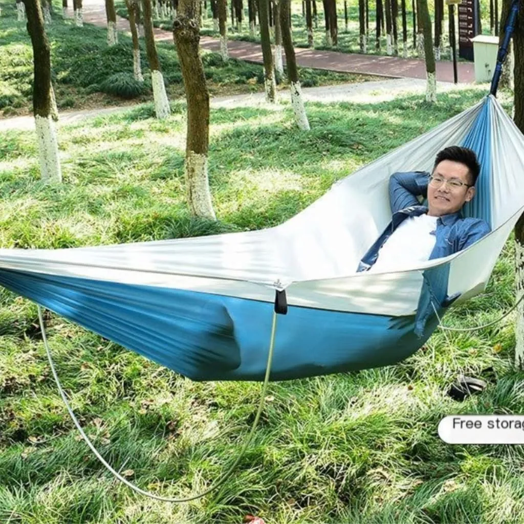 Hammocks Anti-Rollover Pole Hammock Outdoor Camping Single Double Enlarged Thickened Parachute Cloth Camping Hammock Camping Hammocks(Gray,A)